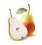 Yellow pear and half split on white background