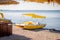 Yellow pedal catamaran boat