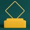 Yellow pedestal with geometrical shape on dark green background