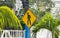 Yellow pedestrian sign street signin Playa del Carmen Mexico