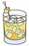 Yellow Penicillin cocktail. Stylish hand-drawn doodle cartoon style drink in a rocks glass garnished with sugar candied