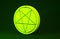 Yellow Pentagram in a circle icon isolated on green background. Magic occult star symbol. Minimalism concept. 3d