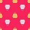 Yellow Pet carry case icon isolated seamless pattern on red background. Carrier for animals, dog and cat. Container for