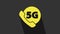Yellow Phone with 5G new wireless internet wifi icon isolated on grey background. Global network high speed connection