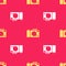 Yellow Photo camera icon isolated seamless pattern on red background. Foto camera icon. Vector