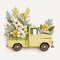 Yellow Pickup Truck With Flowers in Full Bloom. AI Generated