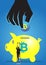 Yellow piggy bank and bitcoin