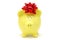 Yellow piggy bank with bow