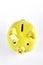 Yellow piggy bank, top view.