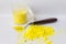 Yellow pigment on a white background