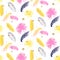 Yellow and pink palm leaves seamless vector pattern.