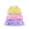 Yellow, pink, purple whipped cream for ice cream, yogurt, cupcake, cake. Detailed 3d Illustration Isolated On White. Design