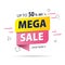 Yellow pink tag Mega sale 50 percent off promotion website banner heading design on graphic white background vector for banner or