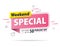 Yellow pink tag Weekend special 50 percent off promotion website banner heading design on graphic white background vector for