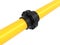 Yellow pipe with black connector. 3d rendering illustration