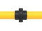 Yellow pipe with black connector. 3d rendering illustration isolated