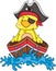 Yellow pirate bird sailing on little boat in the sea