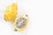 Yellow pitahaya or dragon fruit on white background - Selenicereus megalanthus