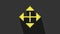 Yellow Pixel arrows in four directions icon isolated on grey background. Cursor move sign. 4K Video motion graphic