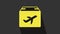Yellow Plane and cardboard box icon isolated on grey background. Delivery, transportation. Cargo delivery by air