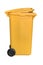 Yellow plastic dumpster on wheels isolated on white background