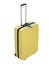 Yellow plastic suitcase with baggage tag