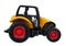 Yellow plastic traktor toy. Farming vehicle, harvest equipment