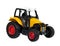 Yellow plastic traktor toy. Farming vehicle, harvest equipment