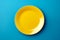 Yellow plate mockup with blue background.