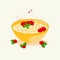 Yellow plate with porridge and red cranberry