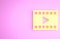 Yellow Play Video icon isolated on pink background. Film strip with play sign. Minimalism concept. 3d illustration 3D