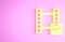Yellow Play Video icon isolated on pink background. Film strip sign. Minimalism concept. 3d illustration 3D render