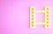 Yellow Play Video icon isolated on pink background. Film strip sign. Minimalism concept. 3d illustration 3D render