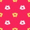 Yellow Playing cards icon isolated seamless pattern on red background. Casino gambling. Vector Illustration