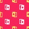 Yellow Playing cards icon isolated seamless pattern on red background. Casino gambling. Vector Illustration