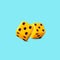 Yellow playing dice, on a blue background. Gambling, poker, board games