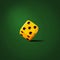 Yellow playing dice, on a green background. Gambling, poker, board games