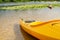 Yellow Pleasure Boat In The Pond. Rowing Boat On The Riverside.