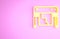 Yellow Plotter icon isolated on pink background. Large format multifunction printer. Polygraphy, printshop service