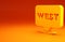 Yellow Pointer to wild west icon isolated on orange background. Western signboard, message board, signpost for finding