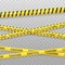 Yellow police tape isolated on transparent background. Crime scene tape  illustration. Vector illustration