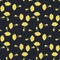 Yellow poppies and cute little bugs on dark background, vector seamless pattern. Summer collection of fabrics