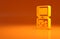 Yellow Portable tetris electronic game icon isolated on orange background. Vintage style pocket brick game. Interactive
