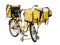 Yellow post bicycle with three bags full of letters