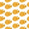 Yellow pufferfish doodle hand drawn seamless pattern on white background