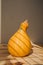 Yellow pumpkin on a light background with striped shadow. Autumn composition. Halloween background