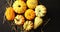 Yellow pumpkins laid on hay