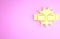 Yellow Punch in boxing gloves icon isolated on pink background. Boxing gloves hitting together with explosive