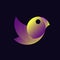Yellow-purple parrot bird on a dark background. Design for logo, decor, pattern, emblem, mascot, symbol, clothing print