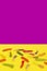 Yellow, purple, red, pink and green sugar coated jelly worms pattern on a yellow background